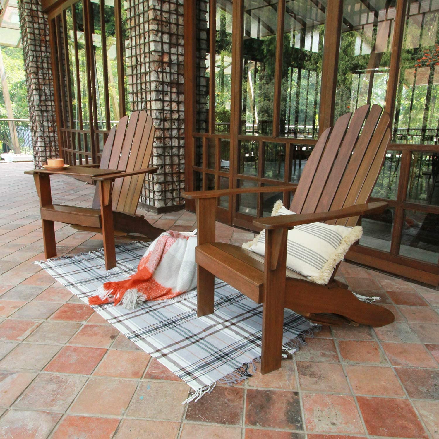 Alston Mahogany Outdoor Adirondack Chair, Free Tray Table, Natural Brown