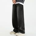 thumbnail image 5 of Luwomo Mens Jeans Distressed Washed Long High Waist Wide Leg Trousers Style with Unique Split Design Streetwear Denim Pants Black,XXXL, 5 of 9