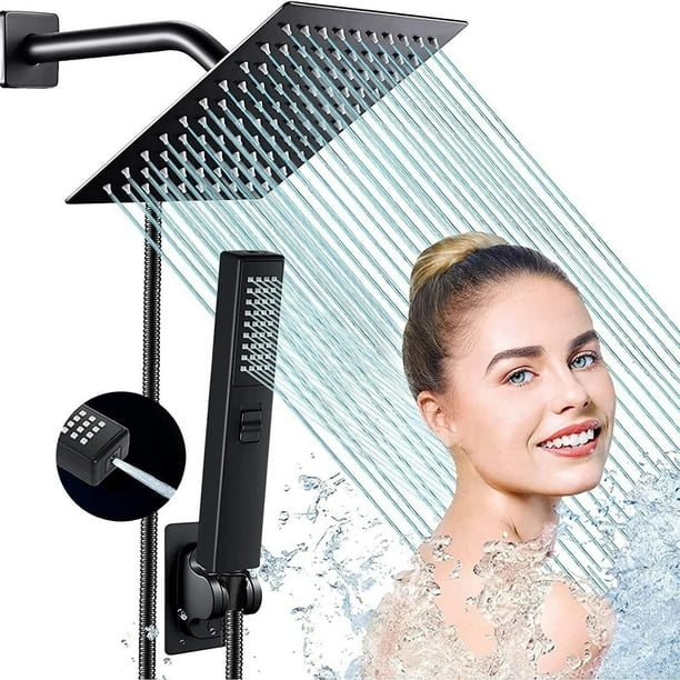 Regaderas para Baño, 8" Cabeza de Ducha de Lluvia Alta Presion, Ducha de Mano de 2 Modos Rociado con Soporte, Antifugas, Manguera de 1.5 m(Plata), Regaderas y Baño