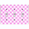 thumbnail image 1 of Metal Light Switch Wall Plate Outlet Cover (Pastel Pink Gingham Picnic Wallpaper- Triple Toggle), 1 of 2