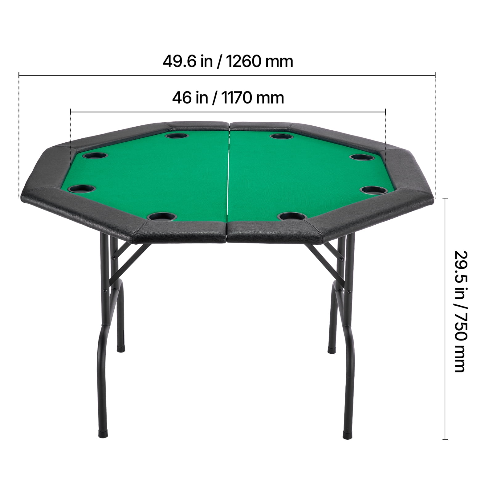 VEVOR Foldable Poker Table, 8 Player 48 in Folding Casino Leisure Table with Padded Rails & Cup Holders, Octagonal Portable Game Tables with Felt & Metal Legs, for Texas Holdeem Game and Blackjack