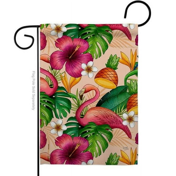 Breeze Decor G120077-BO 13 x 18.5 in. Tropical Flamingo Fun Summertime Vertical Garden Flag with Double-Sided House Decoration Banner Yard Gift