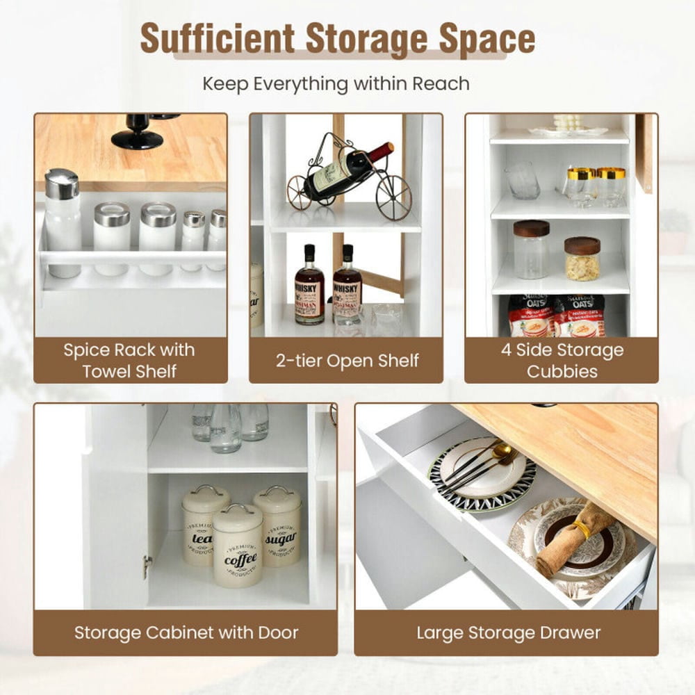 Canddidliike Drop-Leaf Kitchen Island with Rubber Wood Top-White, Kitchen Island, Kitchen Storage Cabinets for Kitchen,Dinning Room