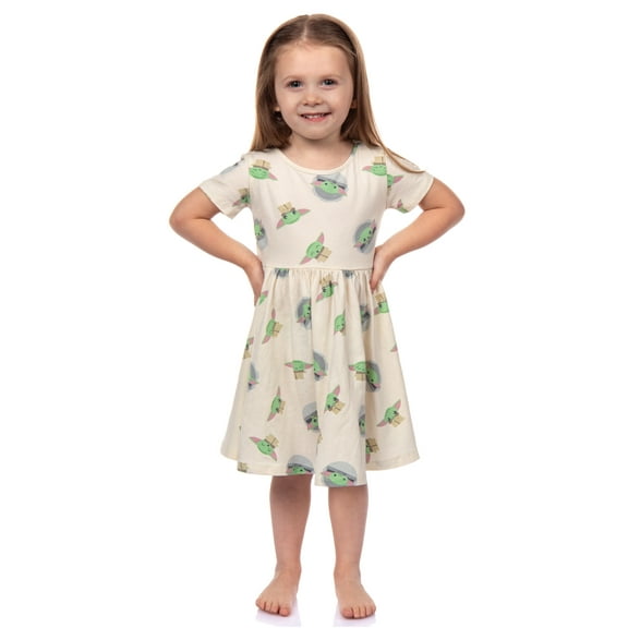 Star Wars Toddler Girls' The Mandalorian Baby Yoda Creme Short Sleeve Dress