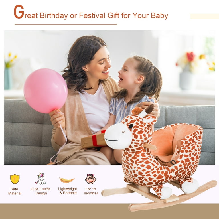 Qaba Kids Plush Giraffe Style Animal Rocking Horse With Baby