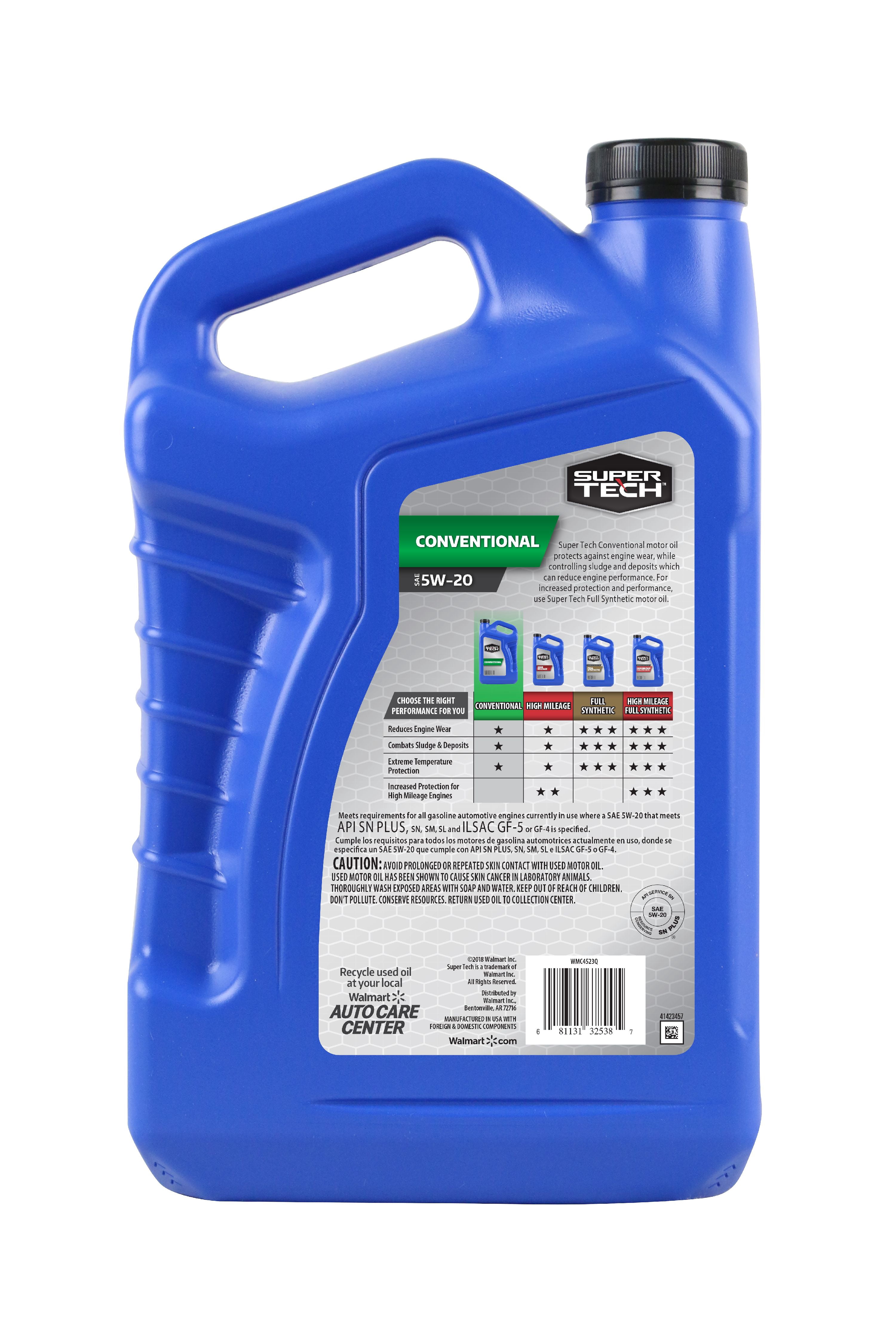 Super Tech Conventional Motor Oil, Protects from Sludge and Deposits, SAE 5W-20, 5 qt
