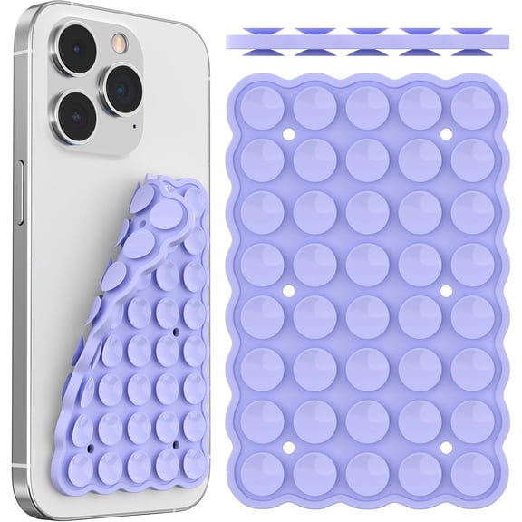 Double-Sided Silicone Suction Cup Phone Mount, Reusable Sticky Grip Phone Holder for iPhone & Android, Hands-Free Phone Case Mount for TikTok Videos, Selfies & Content Creation (Light Purple)