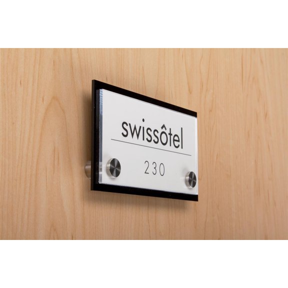 Door Sign for Wall Mount with Stainless Steel Standoffs, 6 x 3-Inch, Black And Clear Acrylic Panels (DSIGN63BK)
