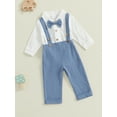 thumbnail image 3 of Suealasg Baby Boys Spring Fall Outfit Sets Long Sleeve Lapel Button Up Romper Solid Color Suspender Pants Sets 3 6 9 12 18 Months Infant Boys 2Pcs Clothes, 3 of 7