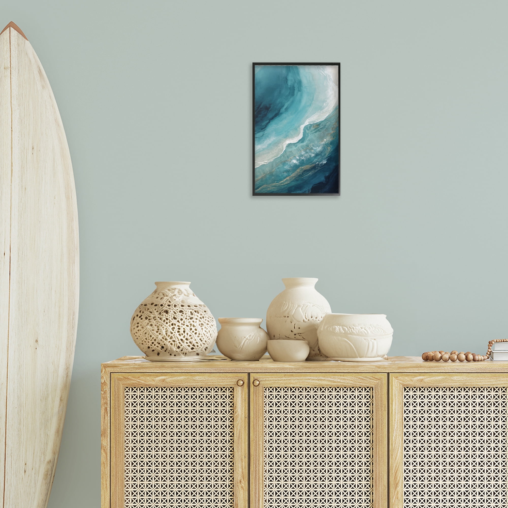 Stupell Industries Splashing Marine Currents Coastal Painting Black Framed Art Print Wall Art, 12 x 18