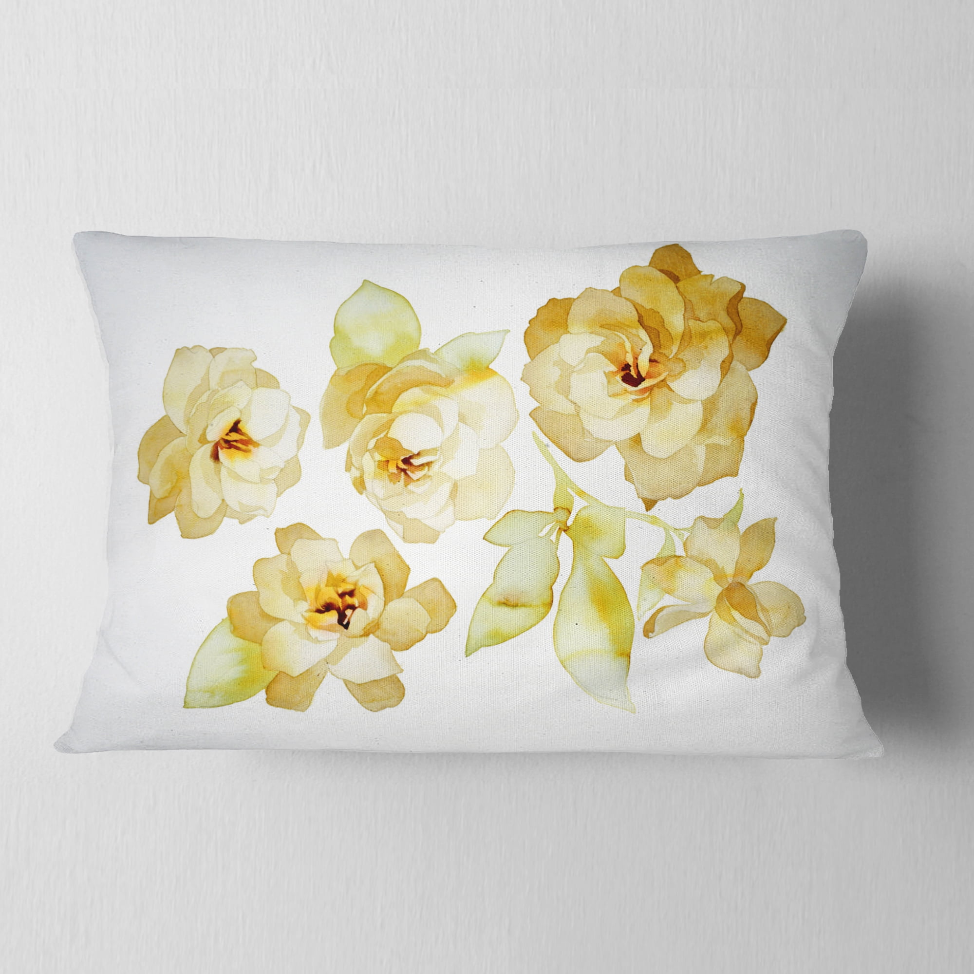 Designart Brown Flowers with White Shade - Floral Throw Pillow - 12x20