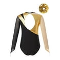 thumbnail image 2 of Miutii Long Sleeve Ballet Dance Gymnastics Leotards for Girls Sparkle Color Block Unitards with Hair Band Gold 8, 2 of 5