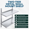 thumbnail image 6 of Four-Tier Stainless Steel Wall Mount Shelf | Heavy-Duty Metal Shelving for Kitchen, Garage, Pantry, Closet, and More (16 in. x 36 in. Two-Tier), 6 of 9