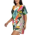 thumbnail image 3 of Womens Pajama Sets With Pocket, floral jungle pattern Lounge Sets Short Sleeve Sleepwear PJ Sets for Women, 3 of 6