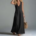 thumbnail image 6 of Guieoi Summer Dresses for Women under $10 Plus Size Flowy Button-Front Linen-Cotton Loose-Fit Sleeveless Long Dress with Pockets Black M, 6 of 7