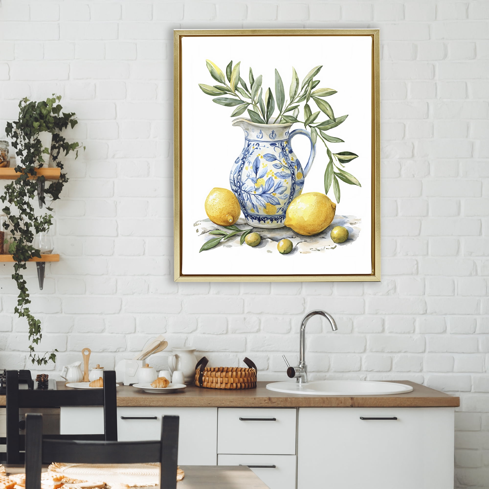 Stupell Industries Lemon & Olive Branch Still Life Gold Framed Floater Canvas Wall Art, design by LSR Design Studio