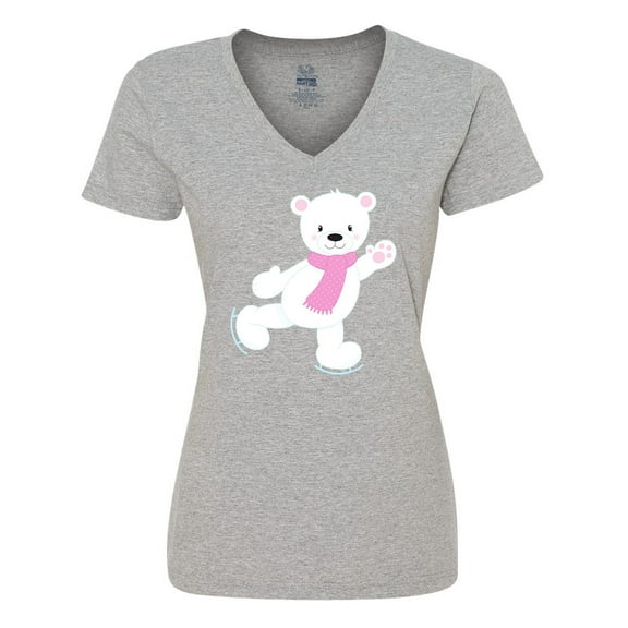 Inktastic Polar Bear, White Bear, Ice Skating Bear, Scarf Women's V-Neck T-Shirt