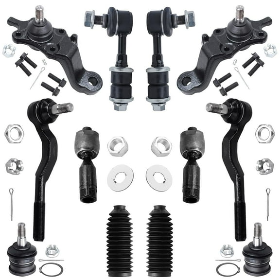 Detroit Axle - 12pc Front Suspension Kit for 1995-2000 Toyota Tacoma 1996 1997 1998 1999, 4 Upper and Lower Ball Joints, 4 Inner Outer Tie Rods, 2 Sway Bars, 2 Boots, Replacement