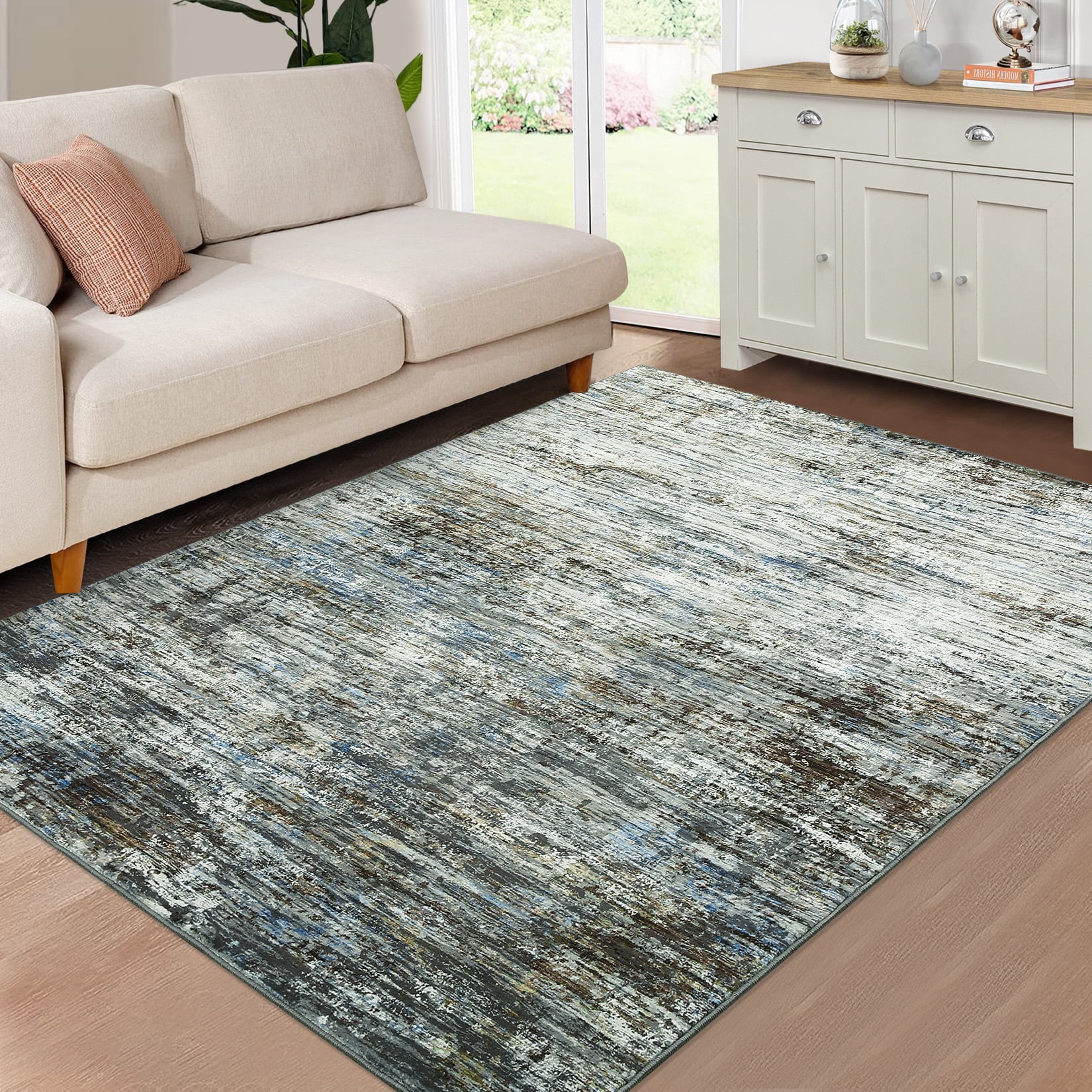 HOMERRY 10' x 13' Large Abstract Area Rug for Living Room Soft Carpet, Blue/Grey