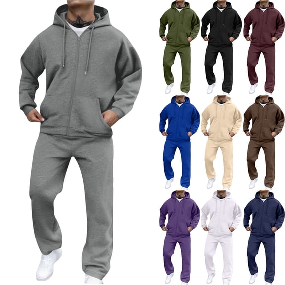 CIAKGIAF Hoodies for Men Solid Hoodie Tracksuit Long Sleeve Hooded Top Elastic Waist Jogger Pants 2 Piece Casual Sports Sets