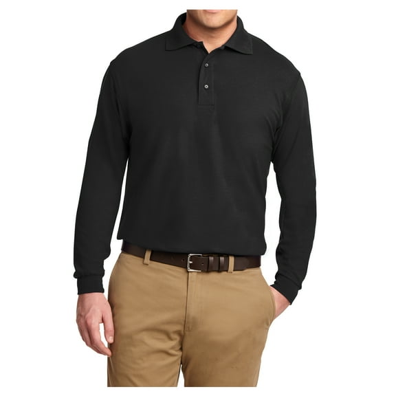 Yellow Rooster Men's Silk Touch Long Sleeve Polo T-Shirts Black XS