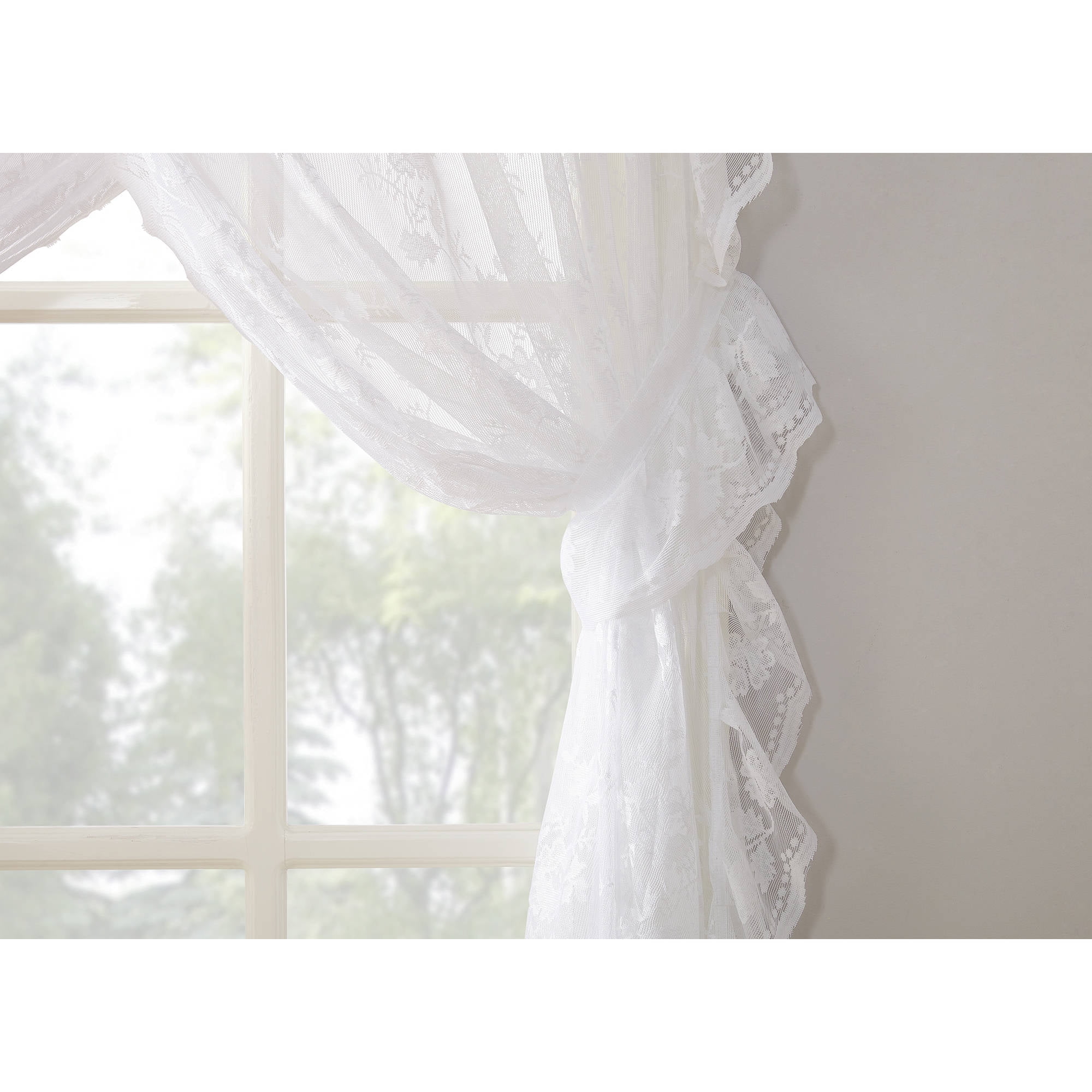 No. 918 Alison Ruffled Floral Lace Sheer Priscilla 5Piece Curtain Set