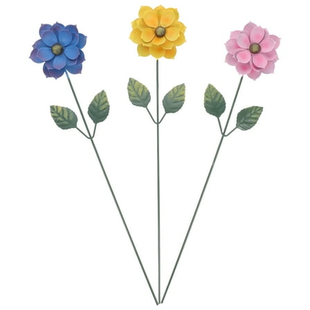 COSMOBETTY Garden Stake Metal Decor Navy Blue 3Pcs 15.4X3X1In Flower Shape For Pathways