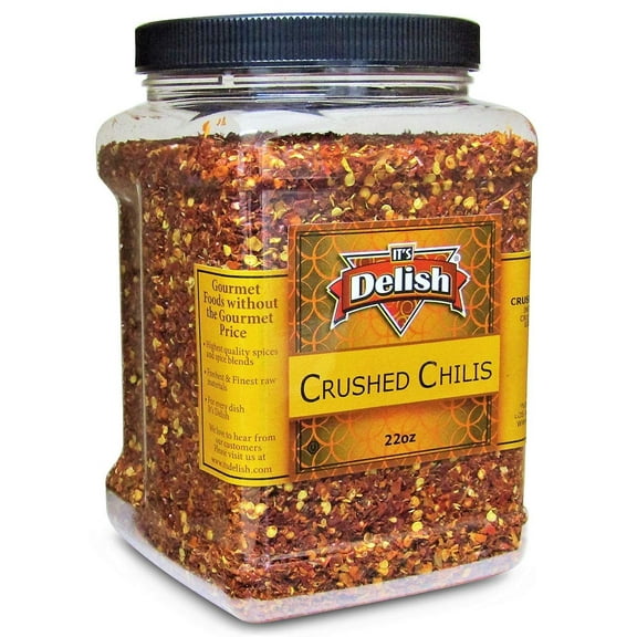 Dehydrated Dried Crushed Chilies Red Pepper Flakes by It's Delish - 22 Oz Jumbo Reusable Container - Sealed to Maintain Freshness - Chopped & Dried Vegetable Gourmet Spice Seasoning - Certified Kosher