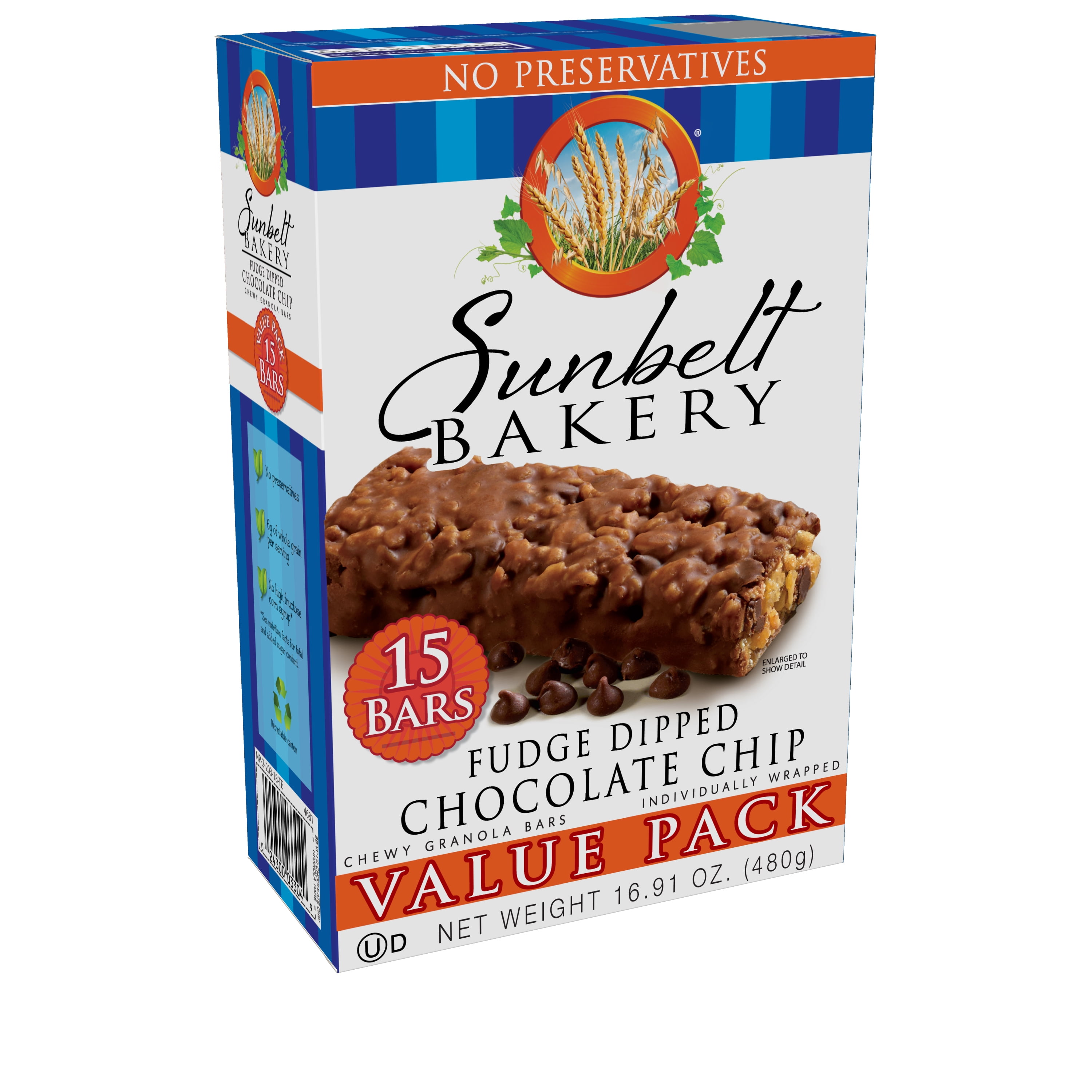 Sunbelt Bakery Fudge Dipped Chocolate Chip Chewy Granola Bars, 15 Bars