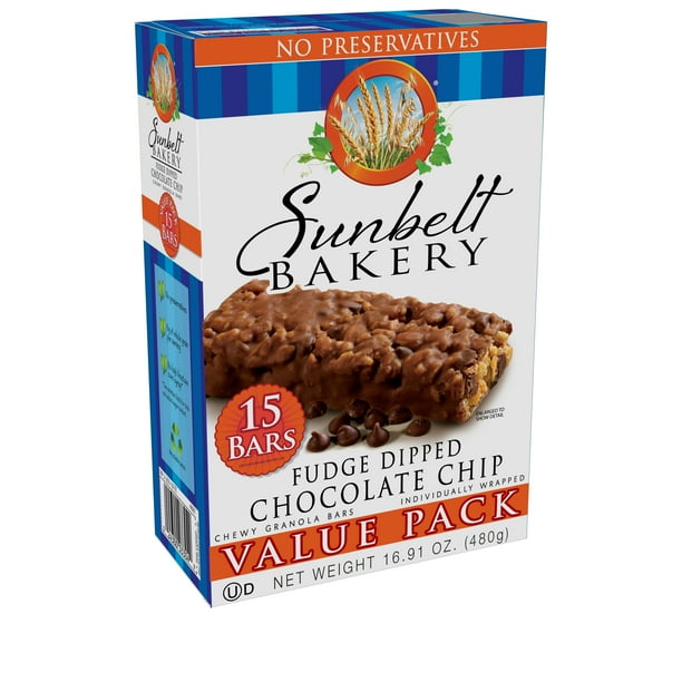 Sunbelt Bakery Fudge Dipped Chocolate Chip Chewy Granola Bars, 15 Bars