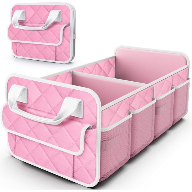 Organizador de maletero para SUV – Organizador de coche plegable y portátil y almacenamiento con 2 compartimentos, organizador de maletero de coche de gran capacidad, accesorios de coche para,Rosa