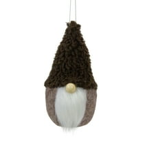 Plush Fleece Gnome Head Hanging Christmas Ornament - 7" - Brown