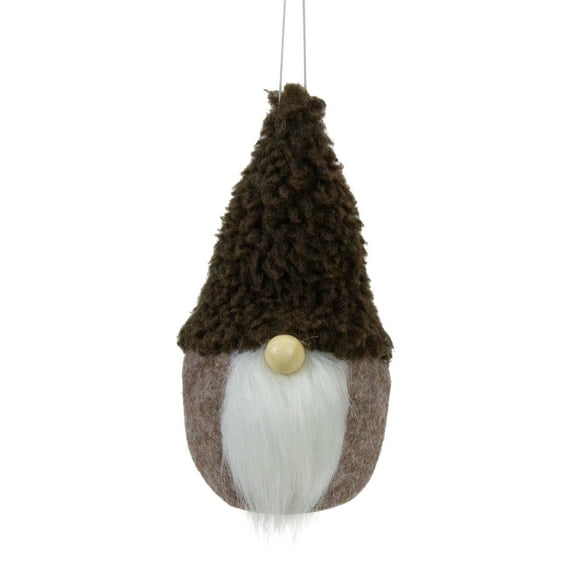 Plush Fleece Gnome Head Hanging Christmas Ornament - 7" - Brown