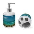thumbnail image 2 of Ambesonne Ocean Soap Dispenser & Toothbrush Holder Set, Anchored Boats in Sea, 2 Pcs, Teal Blue Green, 2 of 6