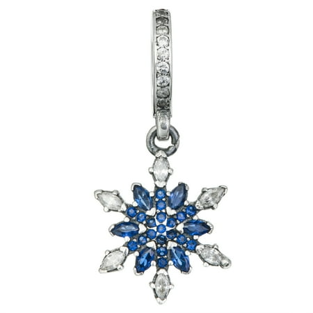 Zirconia Christmas Charm Sterling Silver Christmas Snowflake Blue Cubic Zirconia Dangle Bead Charm Fits Pandora ()