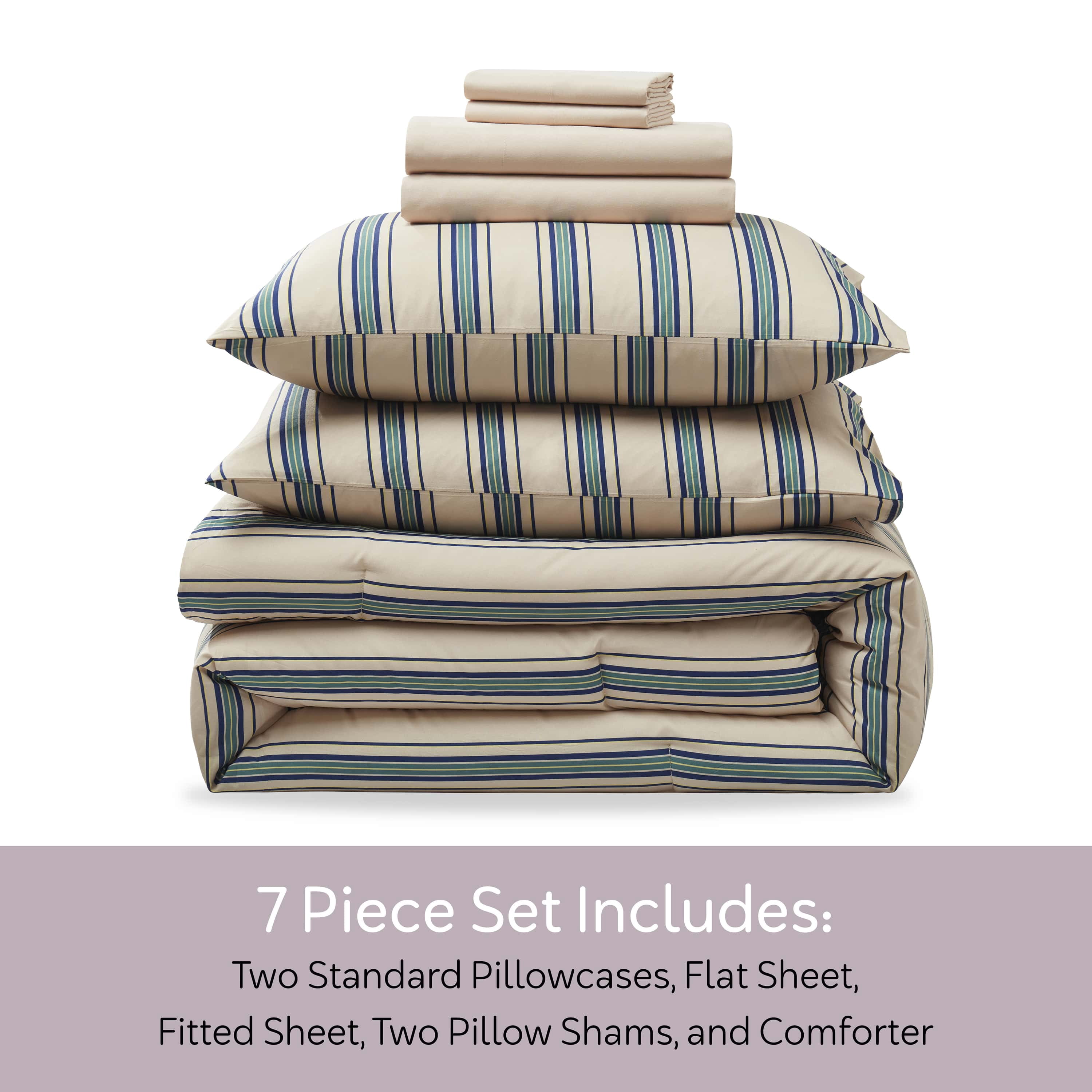 Virtu Twin XL Comforter Set, Bed In A Bag 5 Pc Striped Bedding Set, Cream