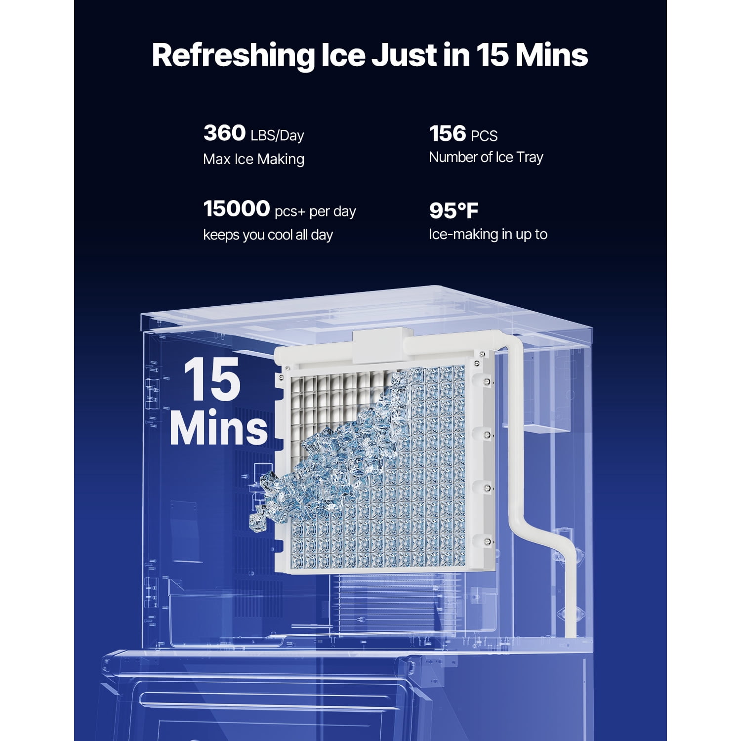 KFFKFF Commercial Ice Maker Machine, 360LBS/24H Ice Production with 250LBS Storage Capacity, Automatic Self-Cleaning Ice Maker with Touchscreen for Bars, Cafes, Restaurants, and Businesses