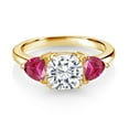 thumbnail image 2 of Gem Stone King 18K Yellow Gold Plated Silver White Moissanite and Red Created Ruby 3 Stone Engagement Ring for Women (2.56 Cttw, Gemstone Birthstone, Available in Size 5, 6, 7, 8, 9), 2 of 3
