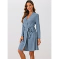 thumbnail image 2 of DARING DIVA Knit Robes Ribbed Tie Waist Knee Length Sleepwear S Blue, 2 of 6