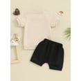 thumbnail image 5 of Aojekbee Toddler Boy Summer Clothes Letter Print Short Sleeve T-Shirt with Elastic Waist Solid Color Shorts 2Pcs Outfit, 5 of 10