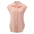 thumbnail image 3 of QLEICOM Womens Casual Tops, Plus Size Summer Shirt, Fashion Elegant Solid Cotton And Linen Button Blouse, Lapel Neck Short Sleeve Cardigan Buttons Blouse Tunic Tops Pink S, 3 of 6