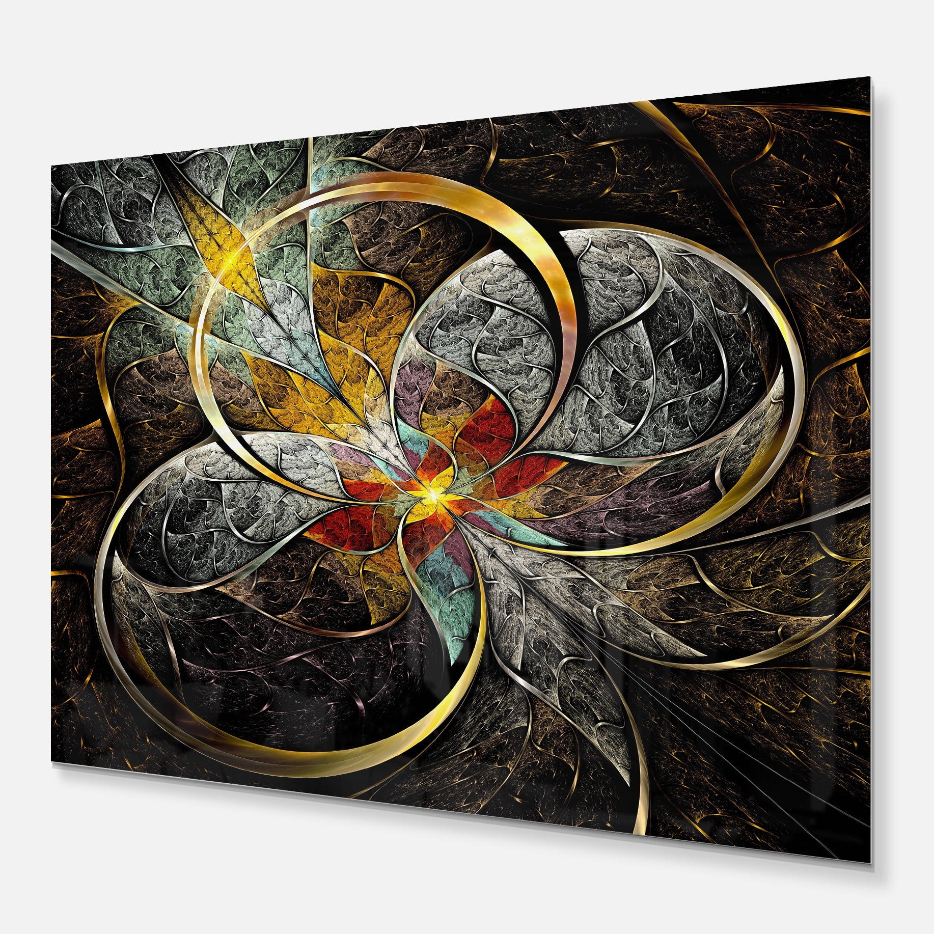 Designart 'Symmetrical Brown Fractal Flowers' Metal Wall Art