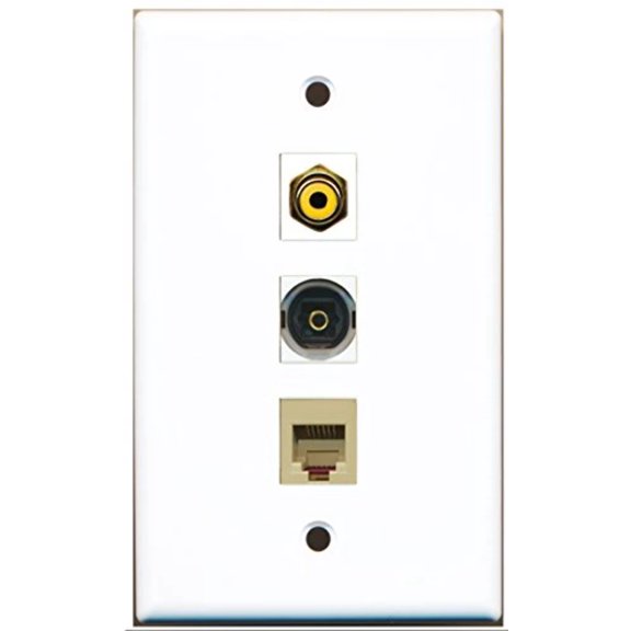 RiteAV - 1 Port RCA Yellow and 1 Port Phone RJ11 RJ12 Beige and 1 Port Toslink Wall Plate
