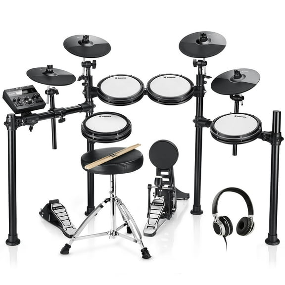Donner DED-200X Batería Electrónica, Batería Eléctrica con Almohadillas de Malla Silenciosa, 2 Platillos con Estrangulador, 31 Kits y Más de 450 Sonidos, Trono, Auriculares, Sticks, USB MIDI, Leccione
