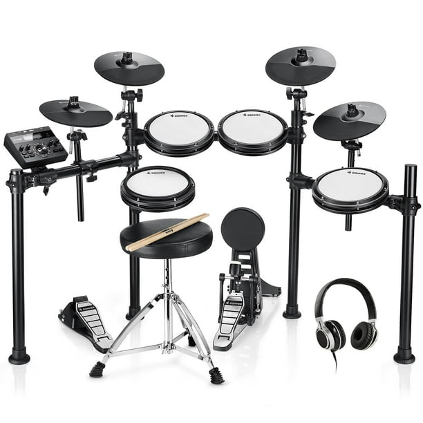 Donner DED-200X Batería Electrónica, Batería Eléctrica con Almohadillas de Malla Silenciosa, 2 Platillos con Estrangulador, 31 Kits y Más de 450 Sonidos, Trono, Auriculares, Sticks, USB MIDI, Leccione