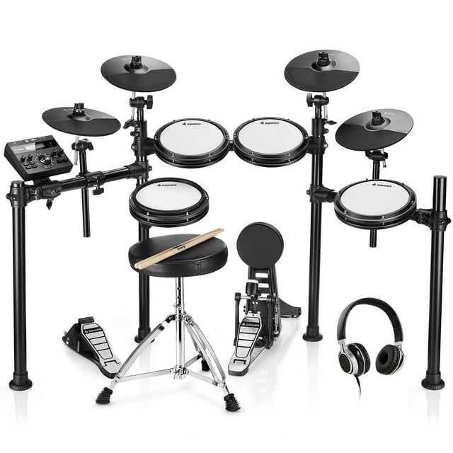 Donner DED-200X Batería Electrónica, Batería Eléctrica con Almohadillas de Malla Silenciosa, 2 Platillos con Estrangulador, 31 Kits y Más de 450 Sonidos, Trono, Auriculares, Sticks, USB MIDI, Leccione