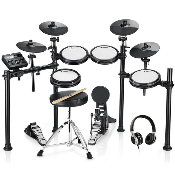 Donner DED-200X Batería Electrónica, Batería Eléctrica con Almohadillas de Malla Silenciosa, 2 Platillos con Estrangulador, 31 Kits y Más de 450 Sonidos, Trono, Auriculares, Sticks, USB MIDI, Leccione