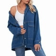 thumbnail image 2 of Chaqueta Vaquera de Mujer, Estilo Boyfriend, Extragrande, con Botones, Larga, Aberturas Laterales Azul Oscuro L, 2 of 10