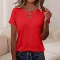 thumbnail image 6 of Guluxicc V Neck T Shirts for Women Short Sleeve Criss Cross Hollow Out Solid Color Tops Summer Casual Womens Shirts, 6 of 6