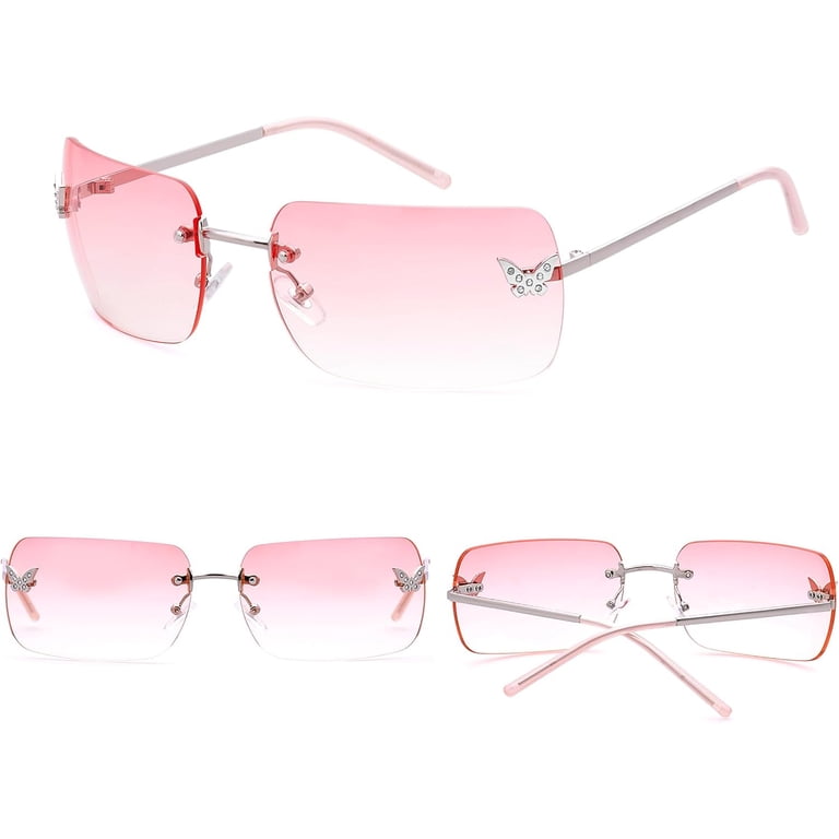 Rectangular Y2K Sunglasses Frameless UV400 Tinted Lens Fashion Shades Amazon.com: knliwkm Rimless Rectangle Y2k Sunglasses for  main image 2